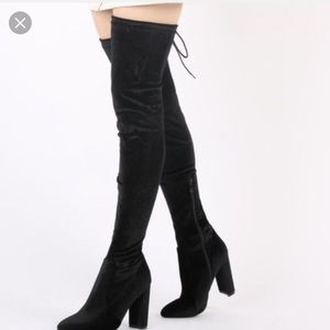 velvet thigh high boots